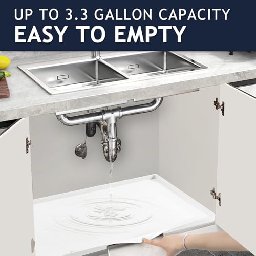 Heavy Duty Silicone Under Sink Mats for Kitchen Waterproof 37" x 19", Extra Thick Under Sink Rubber Mat Drip Tray, Raised Edge Under Sink Liner,Prevent Drips, Leaks, Spills,White - color: White, size: 37'' x 19'' x 1''