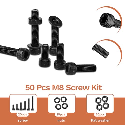 50 Pcs M8 Bolts Kit M8x 16/20/25/30/40/50 mm M8 Screw Kits - color: Black, size: M8x16mm-50mm 50Pcs