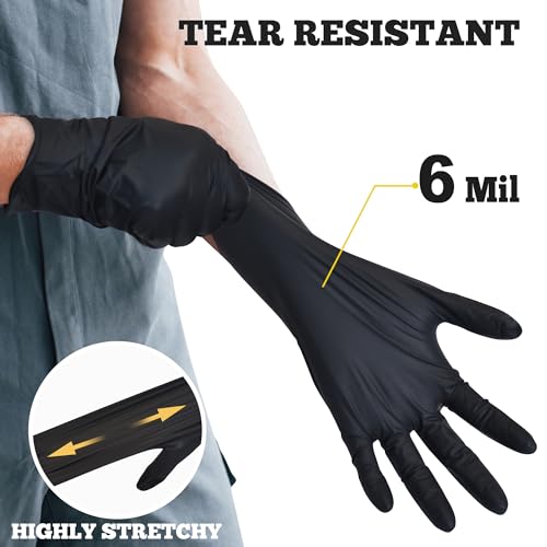 TitanFlex Disposable Nitrile Exam Gloves - 6-mil, Black, Heavy Duty, Latex Free, Food Safe for Cooking - size: X-Large