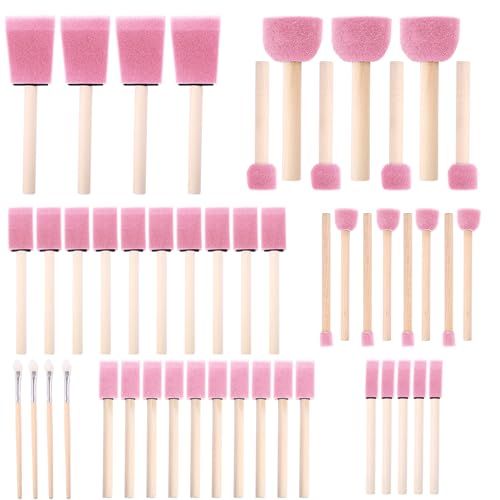 Foam Paint Brushes, 48 Pcs -10 Sizes, Paint Sponge, Premium Foam Brushes - color: Pink