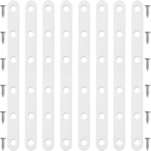 8 Pack White Flat Brackets, 8 Inch Straight Brace Mending Plate with Screws - size: 8 Pcs/ 8” x 0.8”