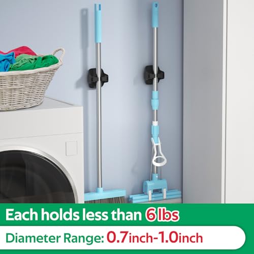 reliahom Broom Holder Wall Mount Mop Grippers organizer wall hanging, 5Pack - color: Black, size: 5 Pack 1Rack