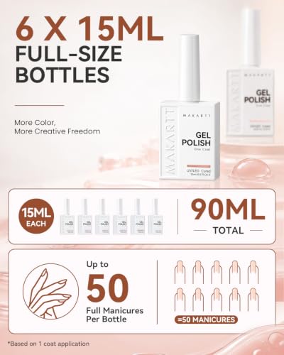 Makartt Nude Brown Gel Nail Polish Set 15ML : 6 Colors, Neutral Skin Tones - color: Cozy Mocha Blend