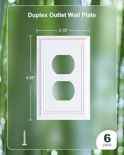 6-Pack Natural Bamboo Fiber Duplex Outlet Cover Plate, Durable Wall Plate - color: Pure White, size: 1 Duplex 6PK
