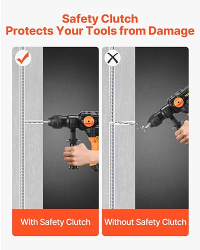 VEVOR 1-1/4 Inch SDS-Plus Rotary Hammer Drill, 13 Amp Corded Drills, Heavy Duty Chipping Hammers w/Vibration Control & Safety Clutch, Electric Demolition Hammers Variable Speed, Power Tool For Concret - size: 1-1/4 in