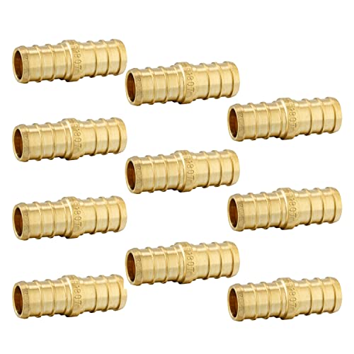 10-Pack EFIELD Pex 3/8" x 3/8"Straight Coupling Brass Crimp Fitting - size: Pack of 10, style: 3/8" x 3/8"