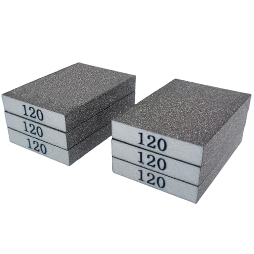 Tonmp 6 PCS 120 Grit Hand Sanding Blocks Set - Fine Sander Sponge, Wet and Dry Dual-use Sanding Sponges, Washable and Reusable, Ideal for Wood Metal Wall Polish - style: 120 Grit