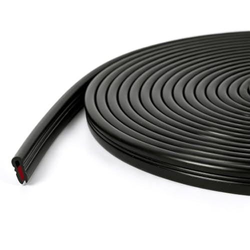 1/16" Rubber Edge Trim Guard 20ft/6m, Self Adhesive Door Edge Protector, U Shape Edge Seal Strip Fits Edges up to 5/64“ Thick (Black) - size: 236" L x 0.2" W
