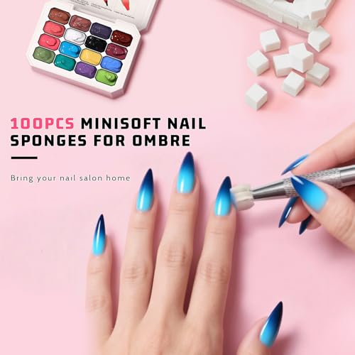 Sponges Pat Gel Nail Polish Palette, 16 Colors Blending Ombre Gel Polish Set Patting Gradient Painting Nails Art, No Wipe, UV/LED Cured, 100Sponges 6Brushes 1Grabber Tools Kit (Set 02) - color: 16 Colors i