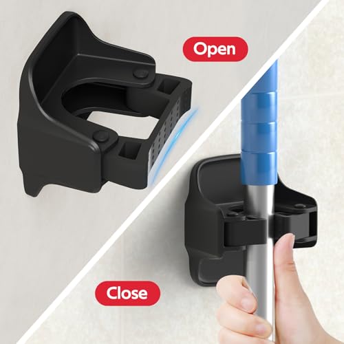 reliahom Broom Holder Wall Mount Mop Grippers organizer wall hanging,10Pack - color: Black, size: 10 Pack 1Rack