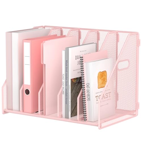MINDEPOT Desk File Organizer Folder Holder with 5 Vertical for Office, Pink - color: Pink