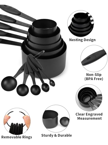 JOYHILL Measuring Cups and Spoons Set 304 Stainless Steel 10-Piece Black - color: i)Black-Black