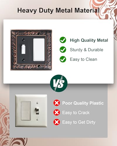 2-Pack Paisley Pattern Combo Toggle/Decorator Light Switch Cover Plate | Decorative Wall Outlet Cover Plate, Electrical Outlet Covers, Metal Wall Switch Plates and Outlet Covers, Aged Bronze - color: Aged Bronze, size: 1 Toggle/1 Decorator 2PK