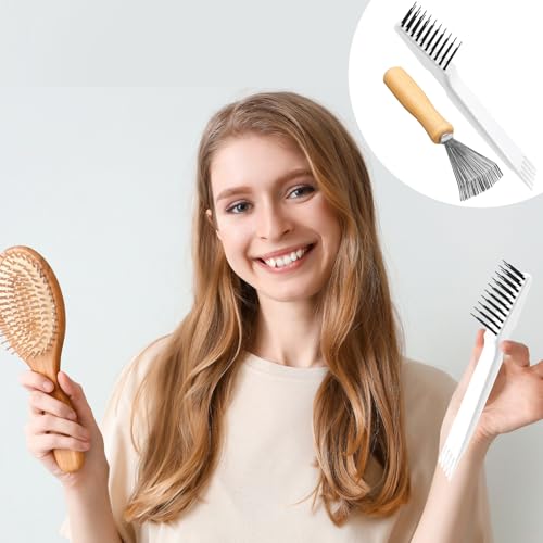Boao 2 Pack Hair Brush Cleaner,White,Wood Color,Polished Wooden Handle Rake - color: White, Wood Color, style: Polished Wooden Handle Rake