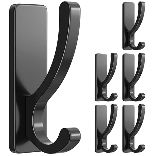 pickpiff Adhesive Wall Hooks for Coat/Towel, Hold 13LB, Black 6 Pack - color: Black, size: 6 Pack