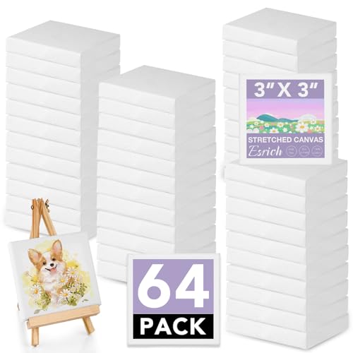 ESRICH Mini Canvases for Painting, 3x3IN Canvas in Bulk 64Pack, 2/5In Profile Small Square Canvas, Blank Canvases are Great for School Projects and Kids Birthday Parties, Home Decor Project. - size: 3x3in-64 Packs