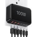 USB C Charger, Flat 100W Max 6-Port Fast Wall Charger Charging Station Hub - color: Black