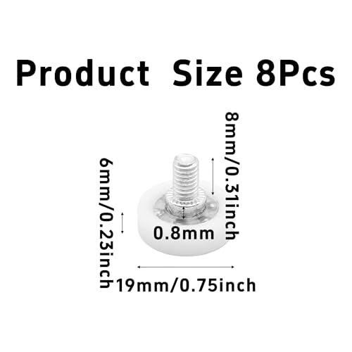 8Pcs 19mm Drawer Rollers, Nylon Drawer Pulley Replacement Wheels with Bearings and Nuts, Small Slide Roller for Cabinet, Sliding Door, Filing Cabinet, Smooth Drawer Positioning Guide - size: 19mm