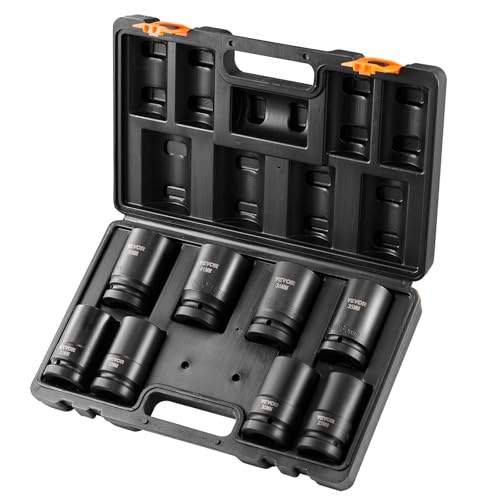 VEVOR 1" Drive Impact Socket Set, 8 Piece Deep Socket Set Metric 27-41mm, 6 Point Cr-Mo Alloy Steel for Auto Repair, Easy-to-Read Size Markings, Rugged Construction, Includes Storage Case - size: 1" 8 PCS CR-MO