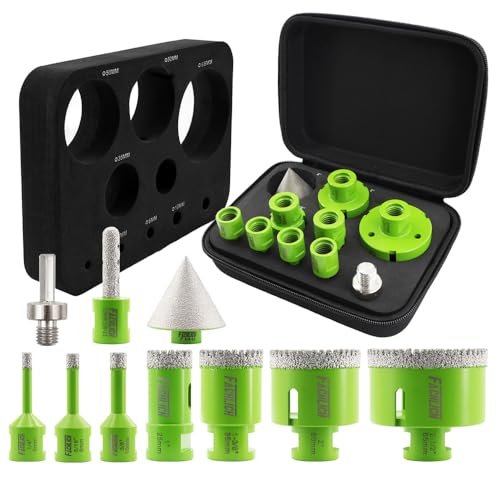 Diamond Core Drill Bits Set - 10pcs Tile Hole Saw Kit 6/8/10/25/35/50/65mm with 2" Diamond Beveling Chamfer Bits for Porcelain Ceramic Tile Granite Marble