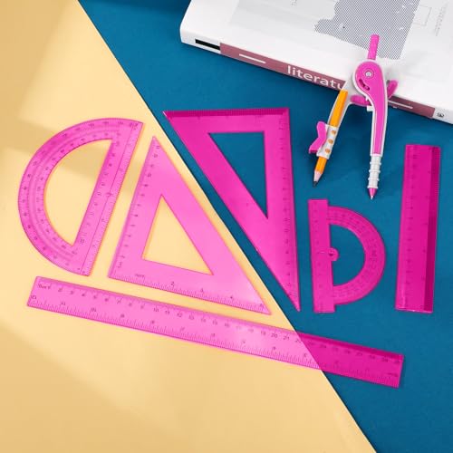 Zonon 7 Pcs Geometry Math Set with Compass Protractor Rulers, Pink - color: Pink