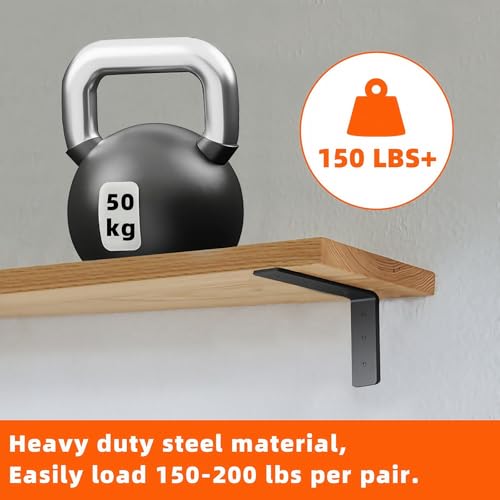 6 Pack Heavy Duty Floating Shelf Brackets, Black Metal L Wall Brackets, DIY Industrial Shelf Brackets - L 6" x H 4" x W 1.6" ( 1/5 Inch Thicked ) - size: 6"×4"
