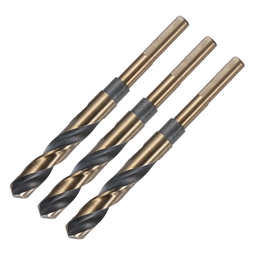 uxcell 3pcs Reduced Shank Twist Drill Bits 14mm Black Nitride & Gold Titanium Coated High Speed Steel 4341 with 10mm Shank for Stainless Steel Alloy Metal Plastic Wood - size: 14mm x 10mm