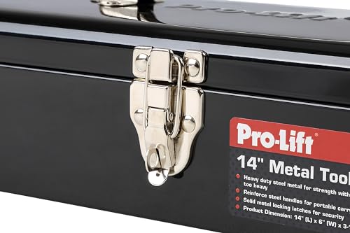 Pro-Lift Steel Tool Box – 14-inch Metal Toolbox Portable with Handle – Heavy Duty Metal Latch Closure Small Carry Storage Box Tools Organizer