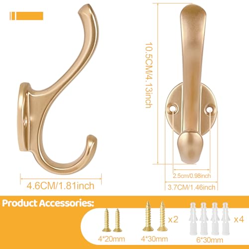 8 Pack Coat Hooks Wall Mount Heavy Duty Utility Retro Double Hooks for Hanging Coats,Hat, Towel, Key, Robe, Scarf, Bag, Cap (Gold) - color: 8 Pack-Gold