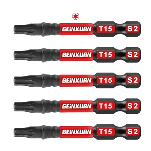 Geinxurn 5 Pieces T15 2 In. Impact Tough Magnetic Insert Bit Set, #15 Torx Head Power Bits, S2 Alloy Steel Star T15 Screwdriver Bits Set - size: 2"-5PCS, style: T15
