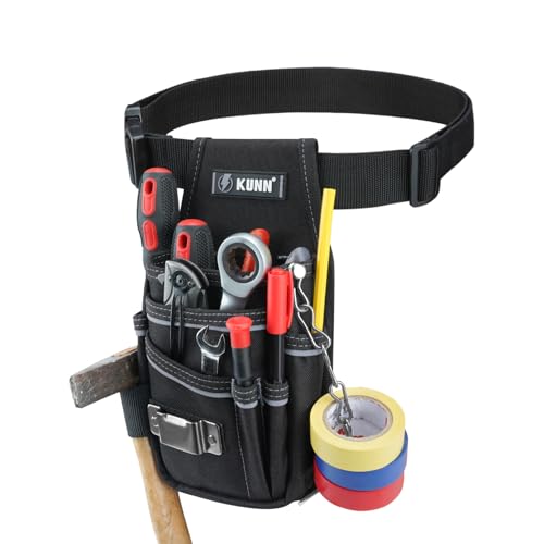 KUNN Electrician Tool Pouch with Belt Clip - 7-Pocket Lightweight Small Tool Belt Pouches for Carpenters, Technicians, HVAC - Heavy Duty Multi-Pocket Organizer for Construction, Maintenance, DIY Tools - color: Gray