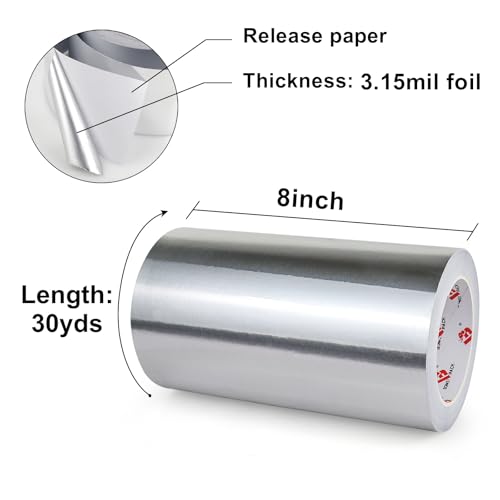 BOMEI PACK Aluminum Foil Tape,Heavy Duty Metal Foil Tape,High Temperature Silver Duct Tape,Perfect for Sealing & Patching,HVAC,Air Ducts,Insulation and Metal Repair (8 Inch) - size: 8 Inch x 30 Yards