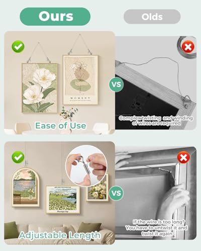 2PCS Adjustable Picture Hanging Wire 1.5m x 1mm Small Hooks, Picture Frame Wire Kit Heavy Duty 50lbs, Stainless Steel for Art, Mirror, Light Lamp, Billboards, Basket Flowerpot - size: 1.5m (4.9ft)