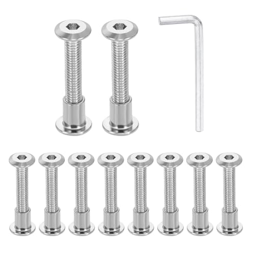 HARFINGTON 10 Set M6x40mm Hex Drive Socket Cap Bolt and M6x10mm Nuts with M4 Hex Wrench, Furniture Connector Bolts and Screws for Furniture Countersunk Belt, Silver - size: M6x40mm, M6x10mm