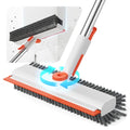 Floor Scrub Brush with Long Handle, 3 in 1 Deck Brush with Squeegee - color: Orange and White