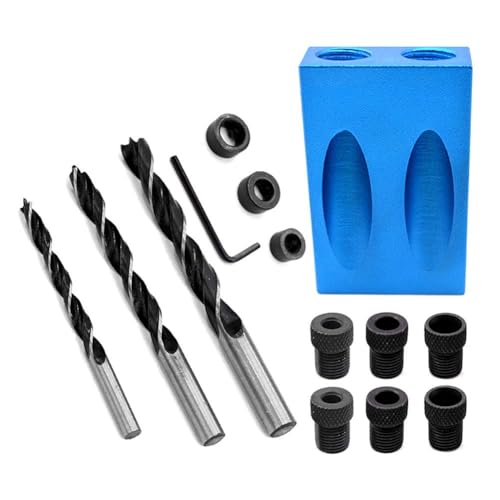 14Pcs Pocket Hole Jig Kit, 15 Degree Woodworking Inclined Hole Jig with 6/8/10mm Drive Adapter for Woodworking Angle Drilling Holes, Angle Carpentry Locator Jig