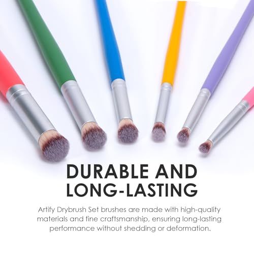 Yoseng Drybrush Set - Premium Art Paintbrush Set for Miniatures, Ideal for Detailing - 6 Different Sizes (6 Color with Case) - style: 6 Color With Case