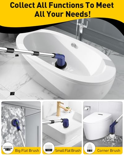 Electric Spin Scrubber for Bathroom, Shower Scrubber with Long Handle - color: Navy, size: 3 Brush Heads
