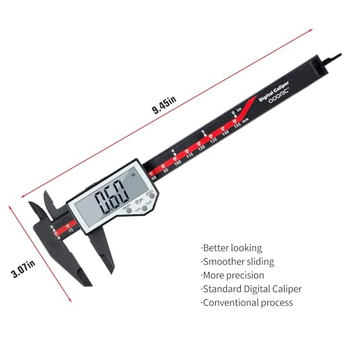 Digital Caliper, 0-6" Electronic Caliper Auto - Off Feature with Large LCD Screen Vernier Caliper Conversion Measuring Tool for Length Depth Inner Outer Diameter Measuring - color: Red Plastic, size: 6"
