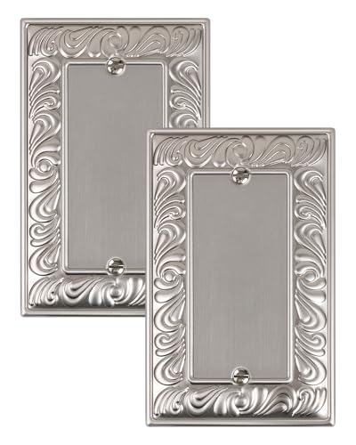 2-Pack Paisley Pattern Blank Outlet Cover Wall Plate,Metal Switch Plates | Decorative Outlet Covers, 1 Gang Wall Plate for Unused Outlets/Switches, Corrosion Resistant, Satin Nickel - color: Satin Nickel, size: 1 Blank 2PK