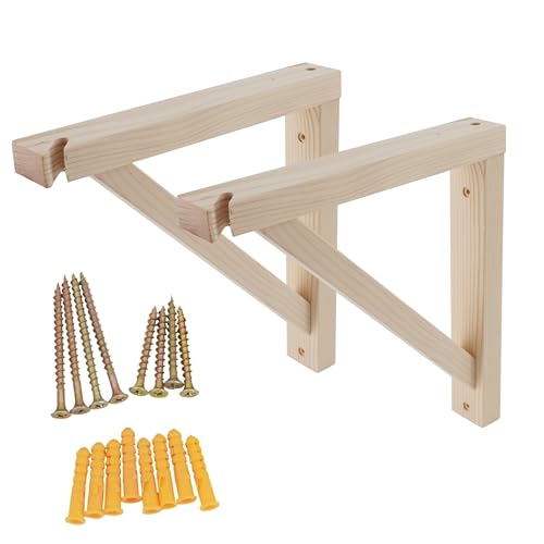 OVOV 2 Pack Wall Mount Wooden Shelf Brackets Triangle 10 Inch with Hole - color: Wood with Hole, size: 10 Inch