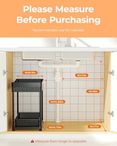 Sevenblue 3-Pack 2-Tier Under Sink Organizers with Sliding Drawers - color: Black, size: 12.8 Inch