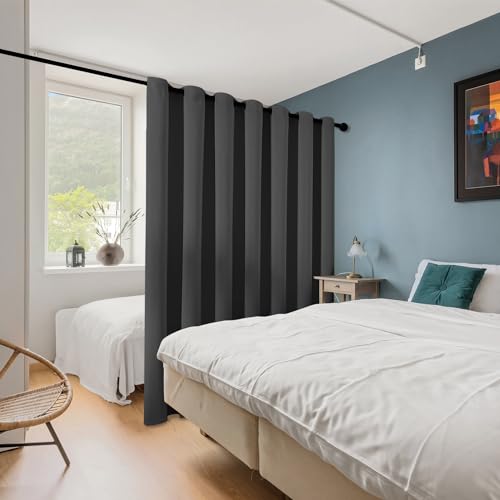 ChrisDowa Room Divider Curtains 84 Inches Long Sliding Door Curtain 1 Panel - color: Dark Grey, size: 100"W x 84"L (Pack of 1)