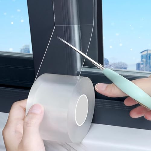 Transparent Window Weather Sealing Tape 2 Inch x 16.5 FT Weather Stripping Residue-Free Clear Window Insulation Tape for Doors Windows and Shower Glass Gaps (2 in * 16.5 FT) - size: 2 In * 16.5 FT Clear