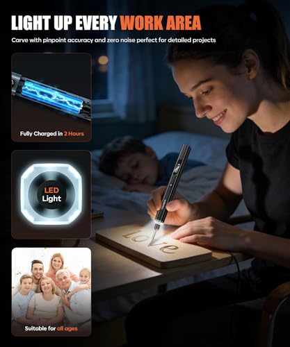 Vanlgs Engraving Pen for Metal Wood Glass Plastic Gift for Teens, Black | Engraving Tool with LED Lights, 5 Variable Speed, Rechargeable 31Bits DIY Craft Kit fot Adults Beginners - color: Black