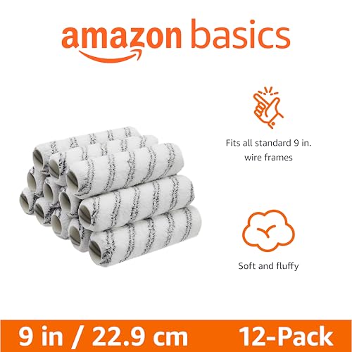 Amazon Basics Microfiber Paint Roller Covers for Painting Walls, Ceilings and House, Smooth Finish, Washable, 9" x 3/8", 12-Pack - size: 12 Pack