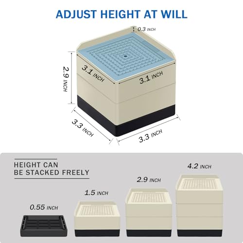 ANNKUT Bed Risers 3 inch Heavy Duty,Furniture Risers for Desk Table Sofa Couch Lifts to 1.5 or 3 inch, Square Adjustable Risers Blocks, Support Up to 1,300 Lbs（4 Pack-Black） - color: 3 Inch-apricot(square)