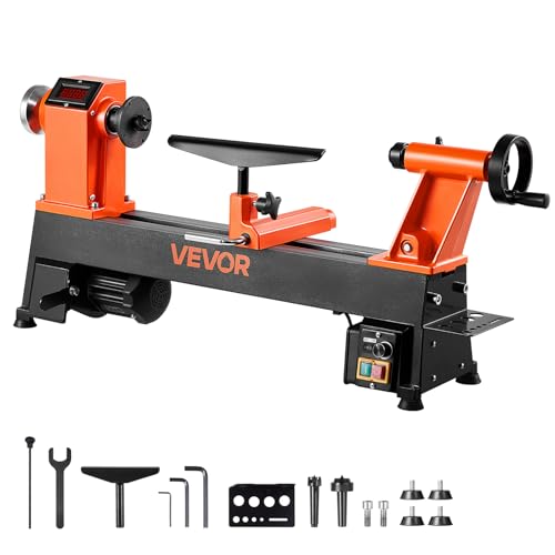 VEVOR Wood Lathe, 6Amp 1 HP Benchtop Wood Lathe Machine with 150 to 3800 RPM Variable Speed 12 x 18" Workbench Brushless DC Motor Cast Iron Construction for Beginners DIY Enthusiasts Woodworking - size: 12" x 18"-1 HP