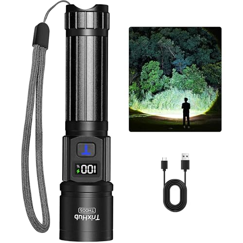 TrixHub Rechargeable Flashlight Super Bright Flashlight Lampara Recargable - color: Black, size: 1 Pack