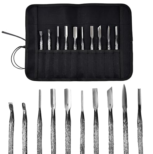 KAKURI Japanese Wood Carving Tools Set, 10-Piece Professional Wood Carving Knife Kit - Hand Forged AOGAMI Blue Paper Steel #2 Blades - Made in Japan